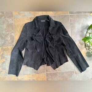 Ideology Black Suede Leather Jacket Groovy Soft Cascade Collar Cropped